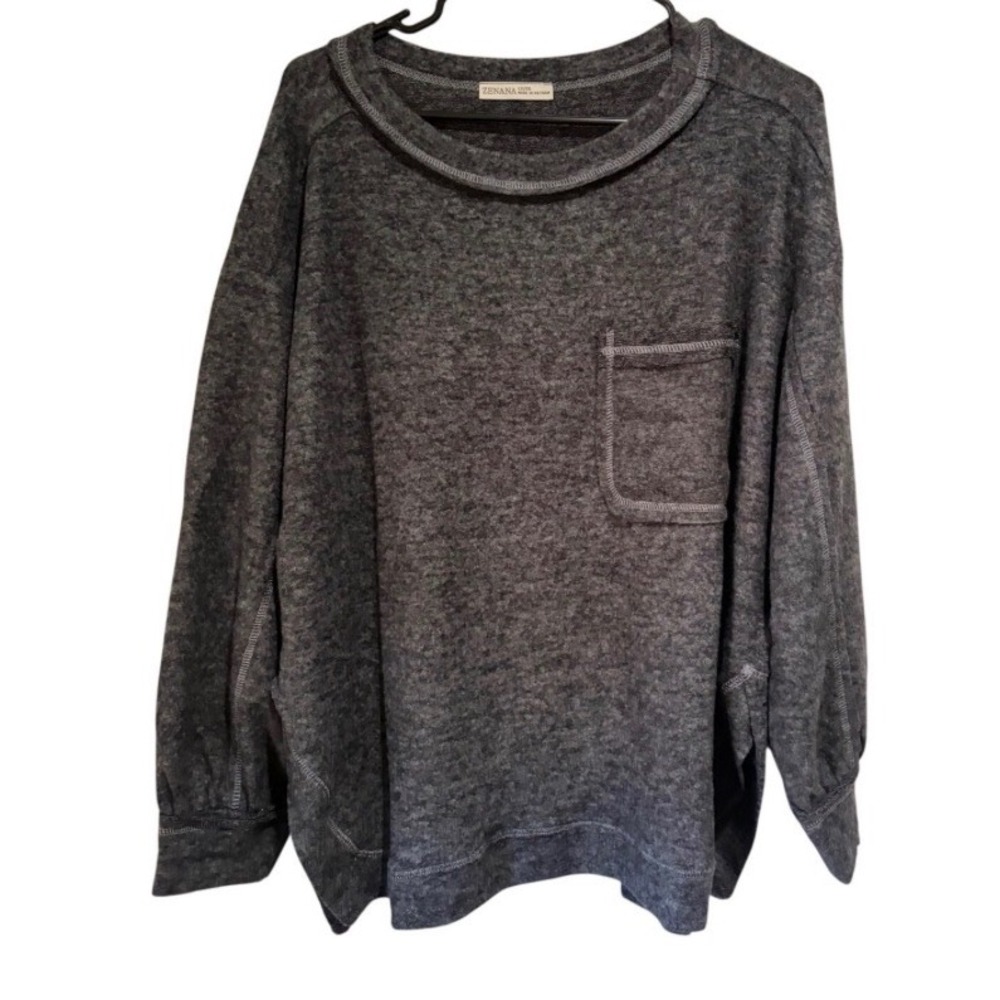 Charcoal Womens Zenana Oversized Knit Pocket Top 2x/3x